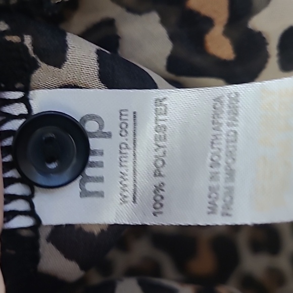 Leopard print high tie neck sheer long sleeve button front blouse - Picture 6 of 7